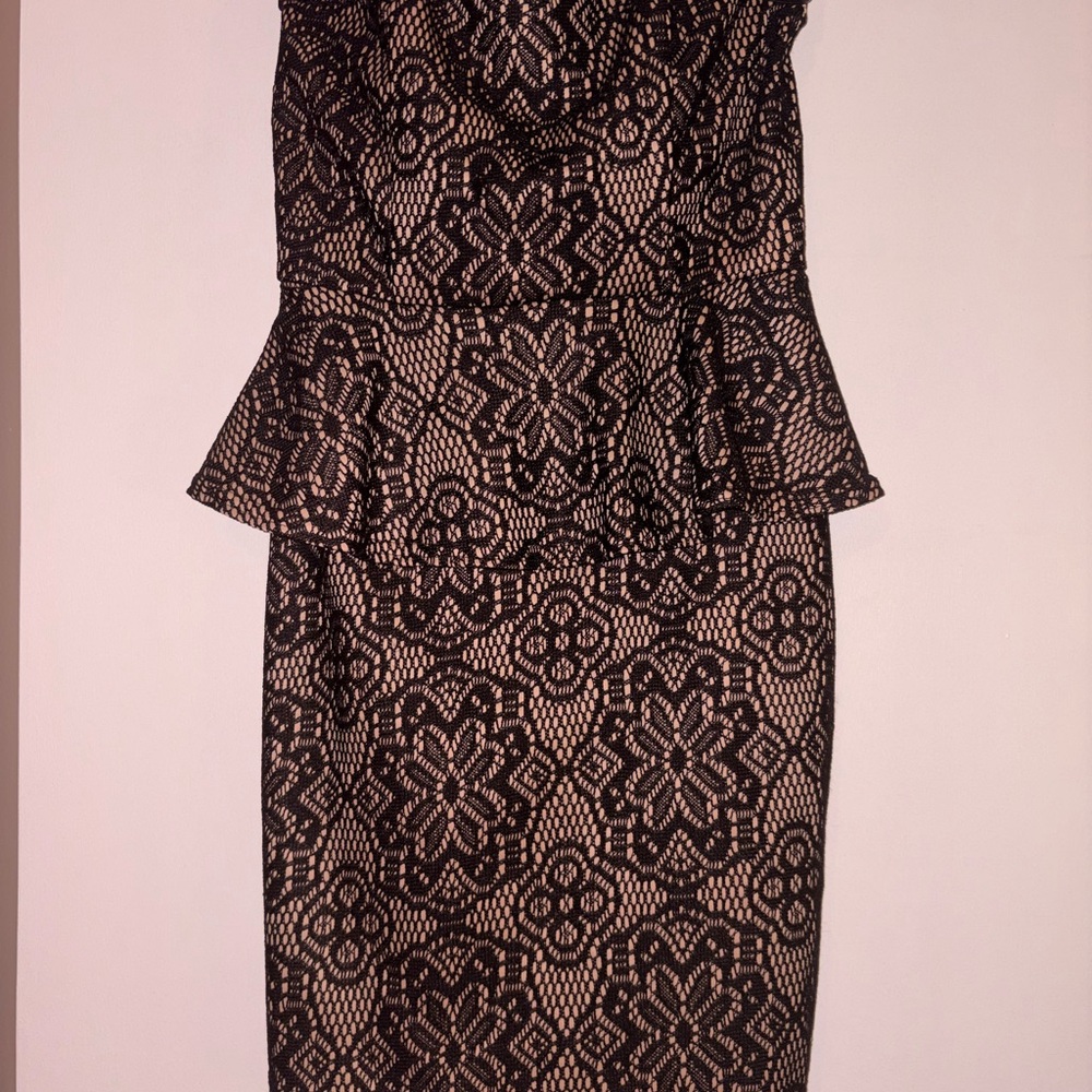 Love Culture Black Lace Midi Dress with Nude Underlay